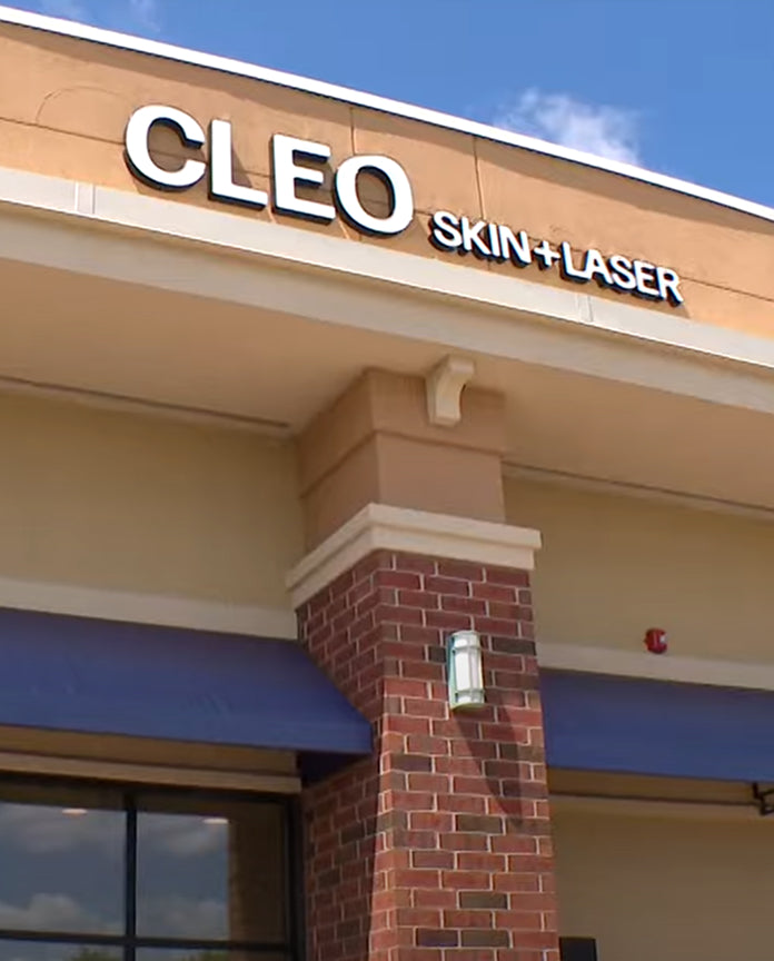 Cleo Skin + Laser clinic sign on a building exterior