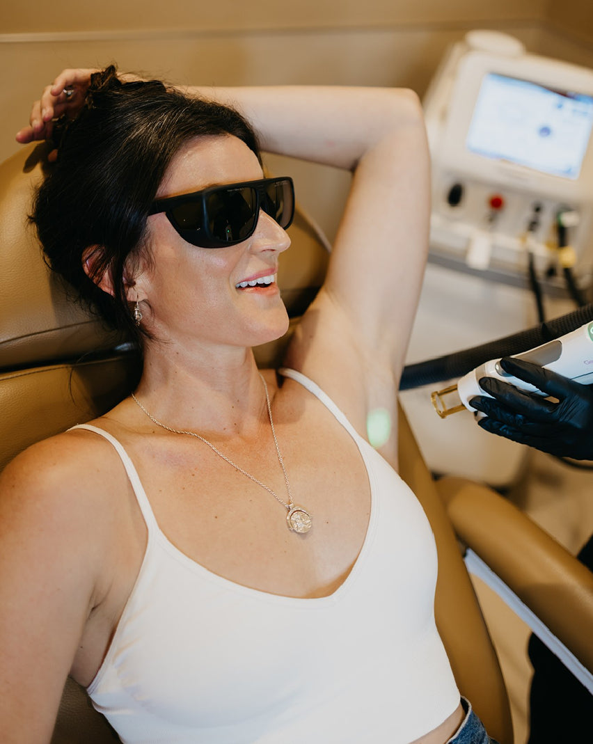 Woman with protective eyewear